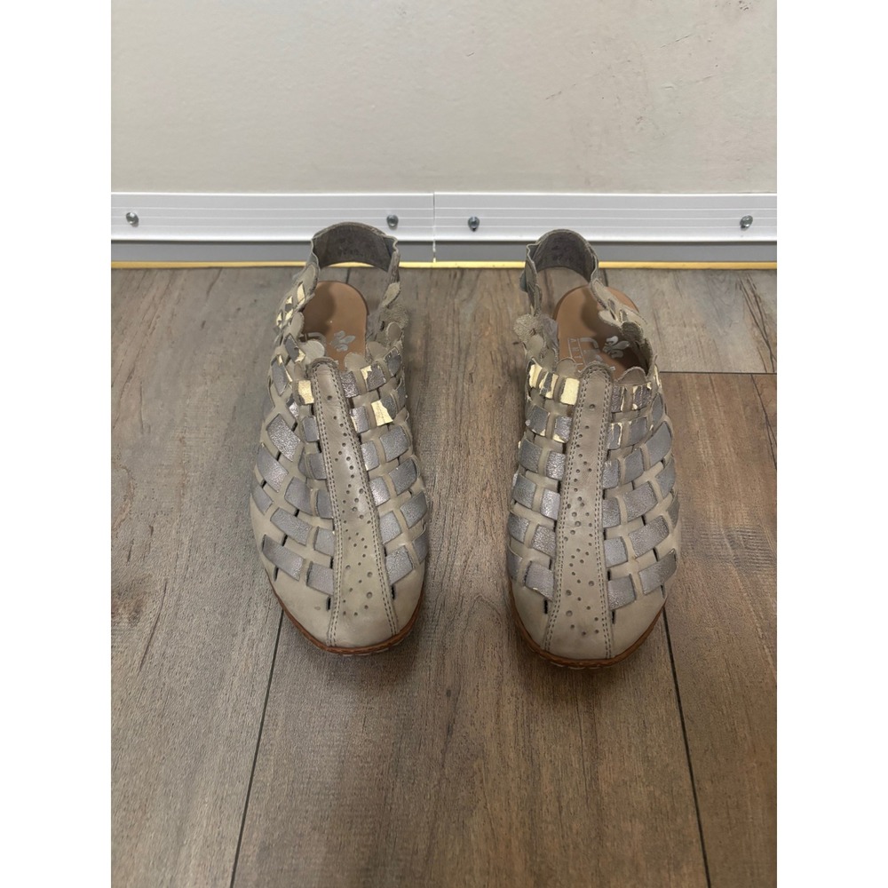 Rieker Antistress Woven Leather Slingback Sandals Taupe Silver EU 37 US 6